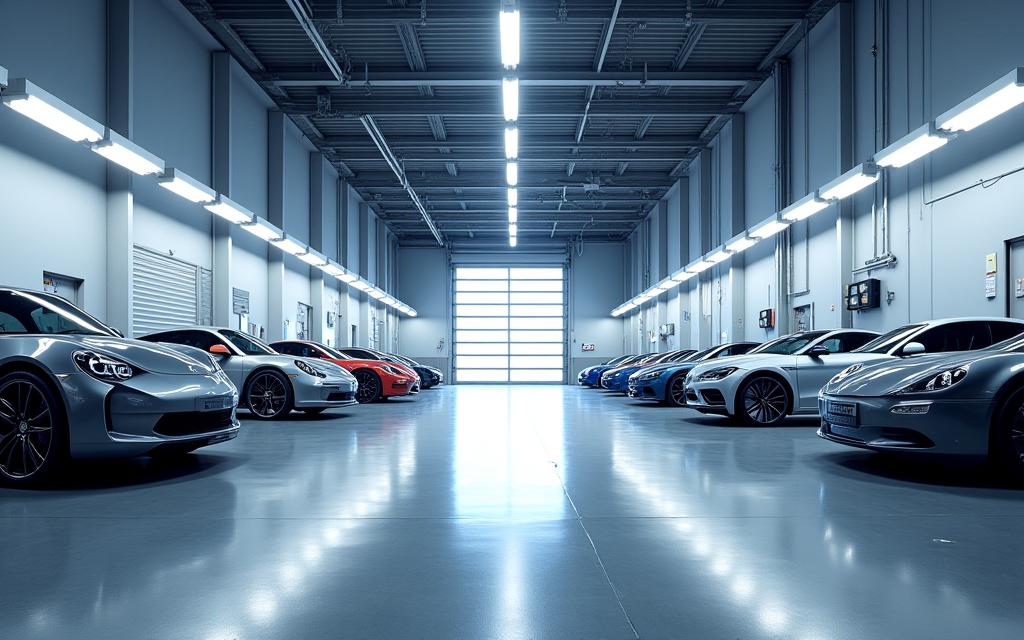 A wide shot of the clean and professional Torque Bloom Motors workshop.