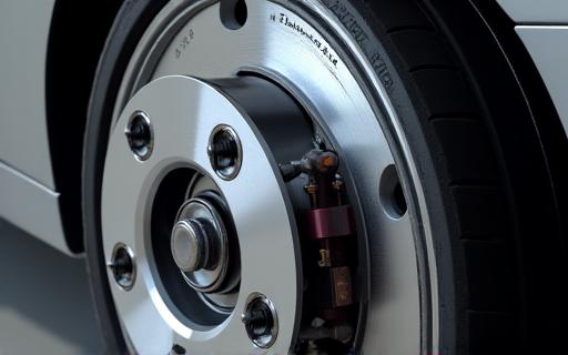 A close-up view of a new, gleaming brake disc and caliper assembly on a car wheel, signifying safety and performance.