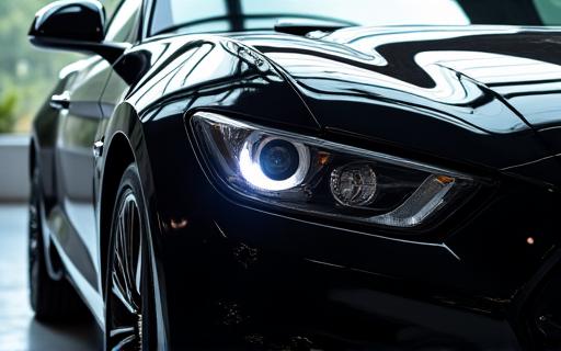 A perfectly detailed and brilliantly shiny black car reflecting light, showcasing the results of expert car detailing.